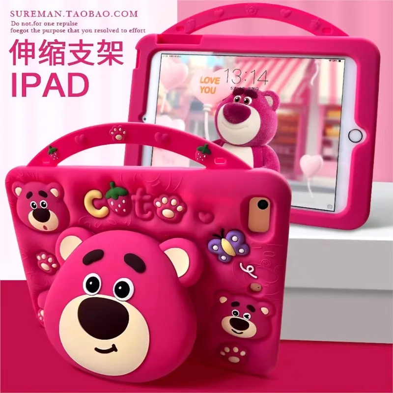 

Детский чехол для iPad 9, 8, 7-го поколения (10.2/10.5 дюймов), для iPad Mini 1, 2, 3, 4, 5, 6, 7, с подставкой в виде клубничного медведя, защитный чехол для планшета