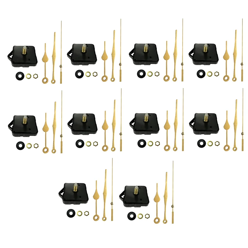 AEE6-10Pcs Silent Movement Mechanism Sets Spindle Hands Wall Quartz DIY Clock Movement Mechanism Repair Part Clock Kit
