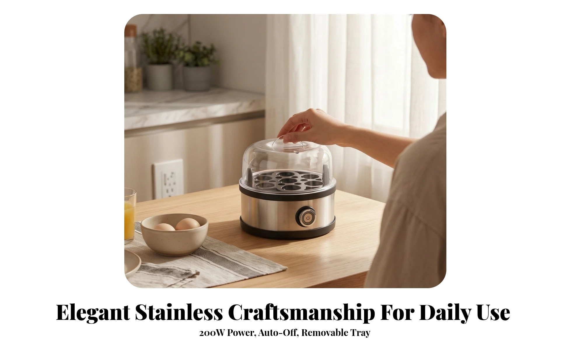 Electric Egg Boiler Stainless Steel 7-Egg Boiler Appliance Compact Space-Saving for Busy Professionals, Small Kitchens