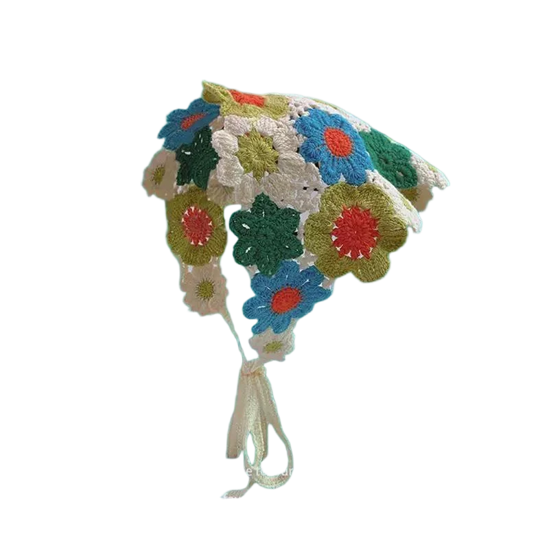 Haarband Damen-Haarschmuck, modischer gestrickter, gehäkelter, hohler Dreiecksschal, süßes und süßes, florales Kopftuch im Girly-Stil – Detail 4