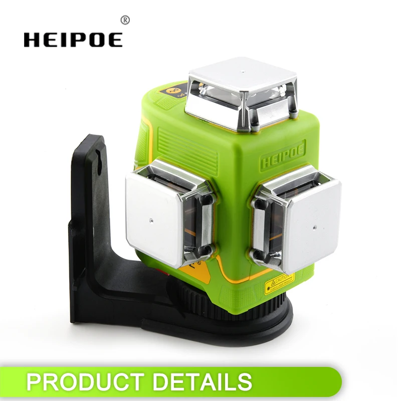 HEIPOE 12 Líneas Nivel láser 3D Rayo verde Autonivelante 3x360 °   Herramienta láser de línea cruzada Osram Horizontal y Vertical