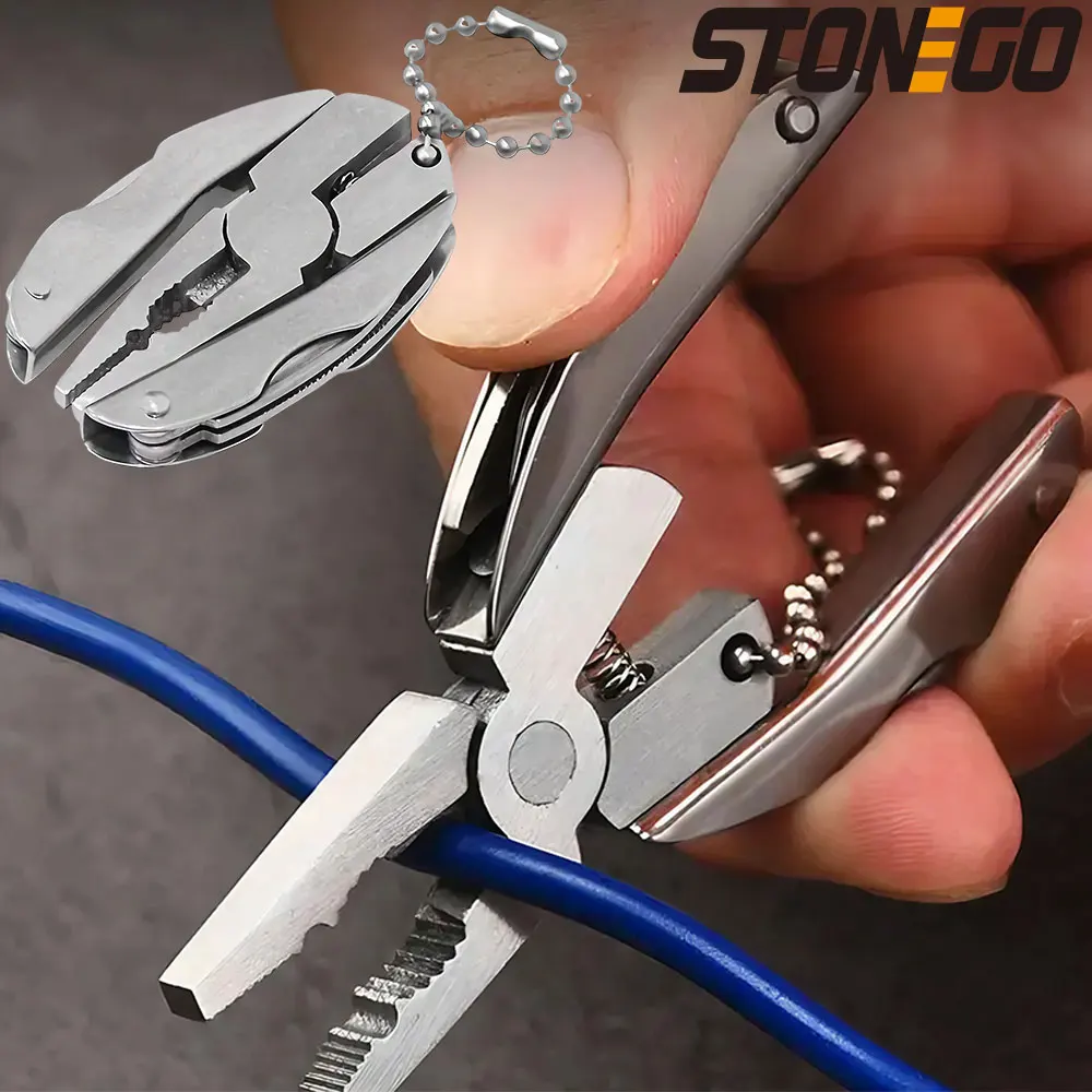 STONEGO faltbares Outdoor-Multifunktionswerkzeug aus Edelstahl – Zange, Schlüsselanhänger, Schraubendreher, Mini-Werkzeug