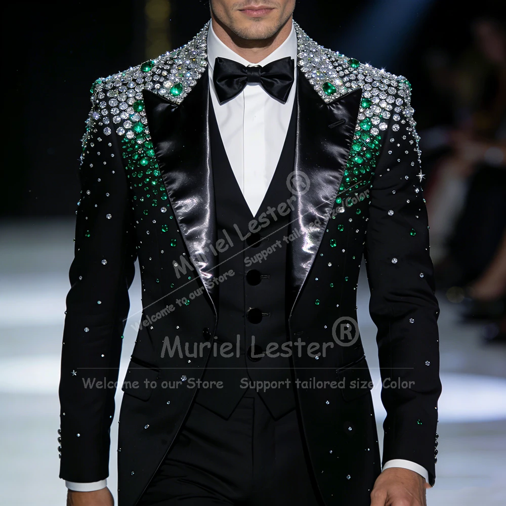Exclusive Suits Men 3 Piece Sets Diamond Beaded Groom Blazer Customized Man Banquet Wedding Tuxedo Attire Terno Masculinos 2026