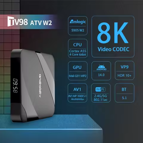 TV98 ATV W2 Smart TV Box Ultra HD 8K 4K Android 14 Amlogic S905W2 4GB 64GB Dual WIFI 4G 5G BT5.0 Voice Media Player Set Top Box