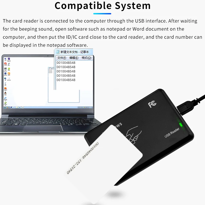 125KHz 13.56MHz Swipe Card Access Control Card Issuer, Non-contact NFC Desktop Card Reader, USB Interface Driver-free RS232