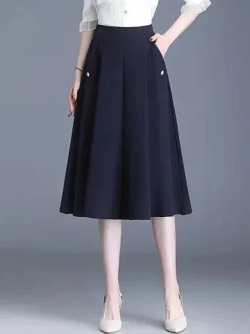 ミディ A ライン スカート ゴムウエスト ミディ スカート 韓国 Sle ハイウエスト ポリエステル繊維 夏シーズン f-length スカート