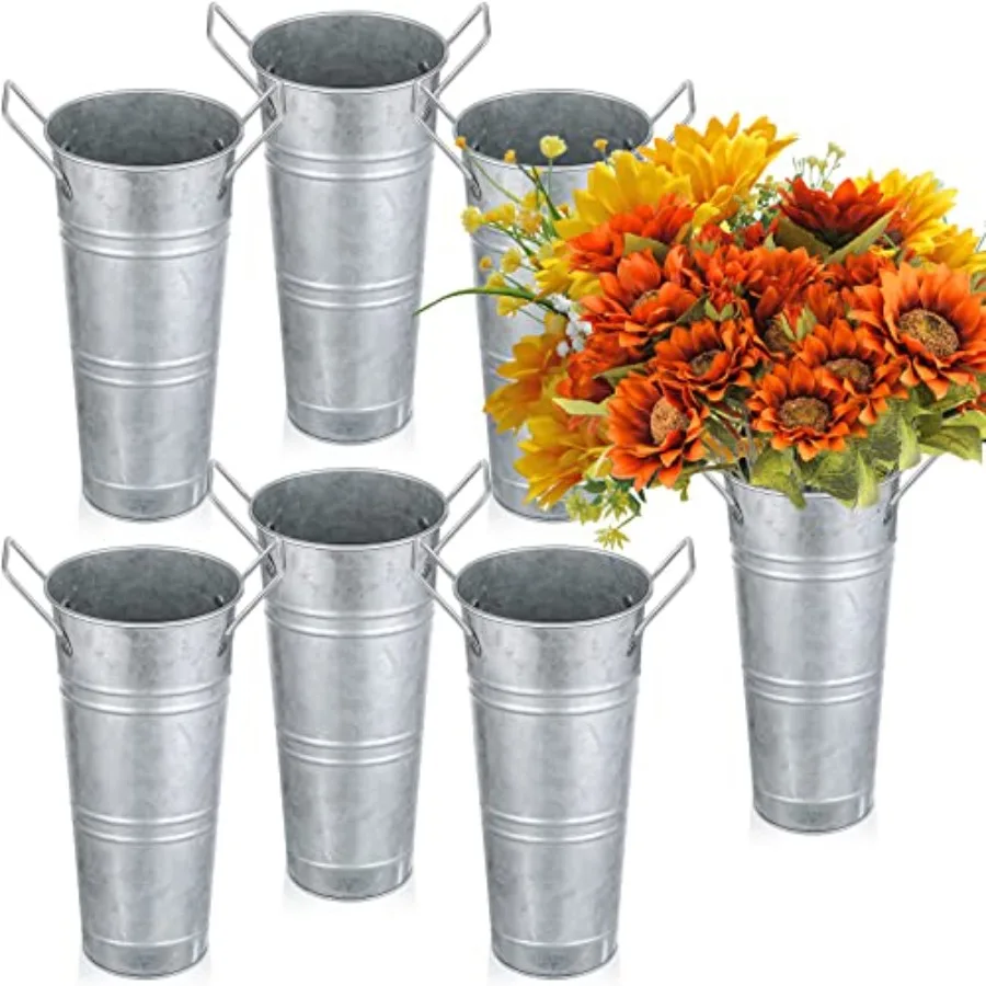 

Flowers Buckets - 6 Pcs Galvanized Metal Vases DIY Bloom Bar Supplies Weddg Party Centerpiece Bridal Bouquet Pail with Handle R