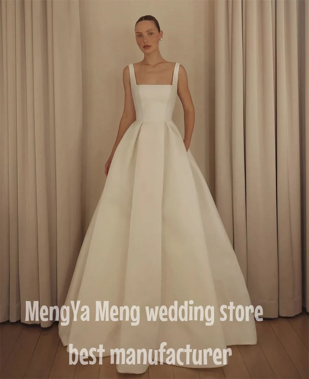 

ZHUSHU A Line Organza Wedding Dresses for Woman Bride Square Neck Sleeveless Sweep Train Backless Vestidos De Novia Bridal Gowns