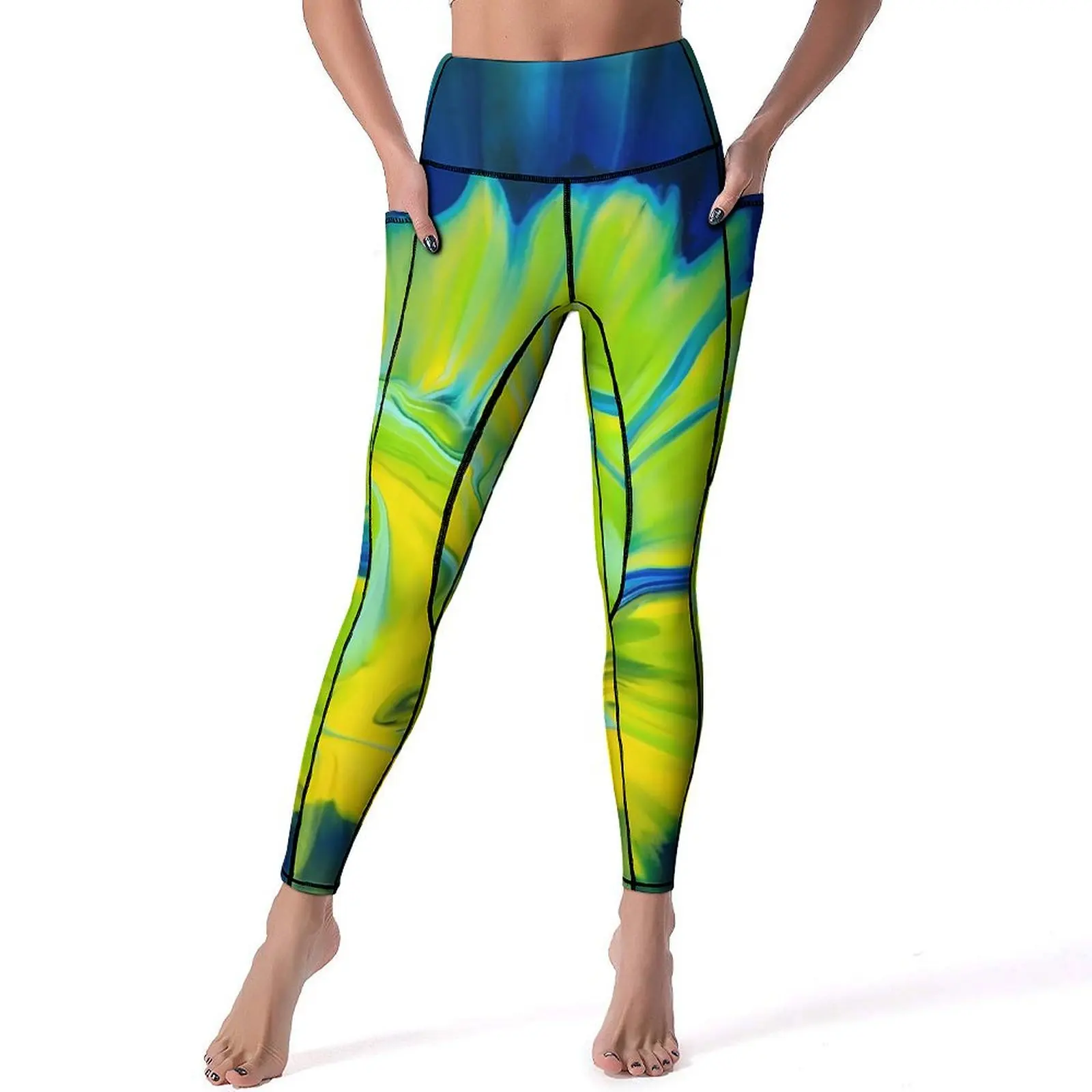 

Tie Dye Leggings Blue And Yellow Fitness Gym Yoga Pants High Waist Novelty Leggins Stretchy Design Sport Legging Gift