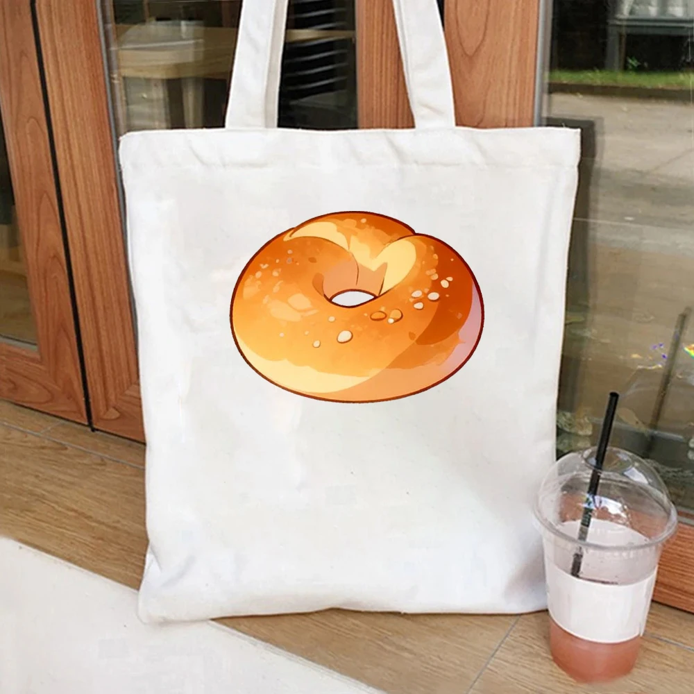 Bagel Canvas Tote Bag Bakery Print Shoulder Bag