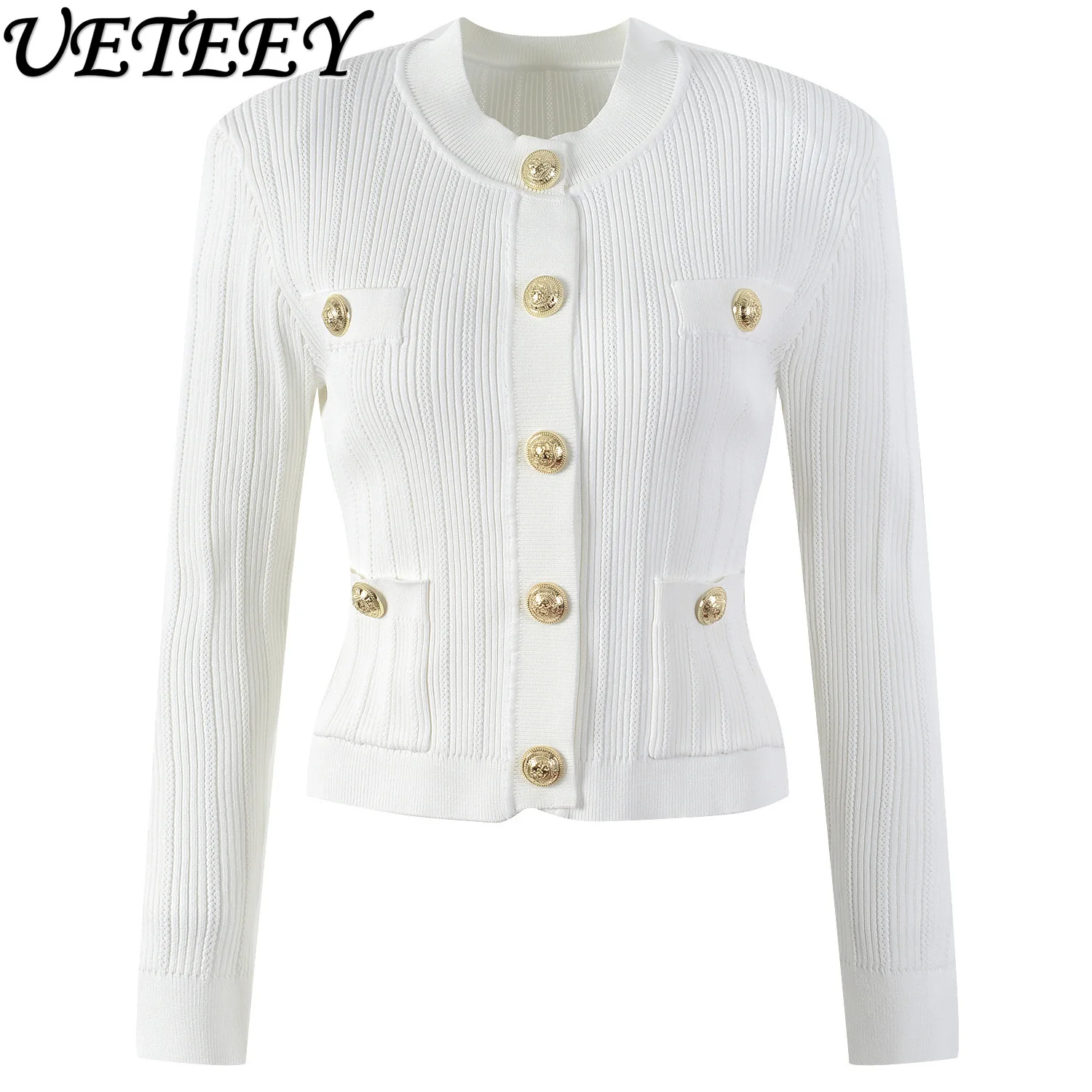 Spring Autumn New Women's French Celebrity Short Sweater Jacket Metal Buckle Temperament Commuter Knitted Cardigan for Women