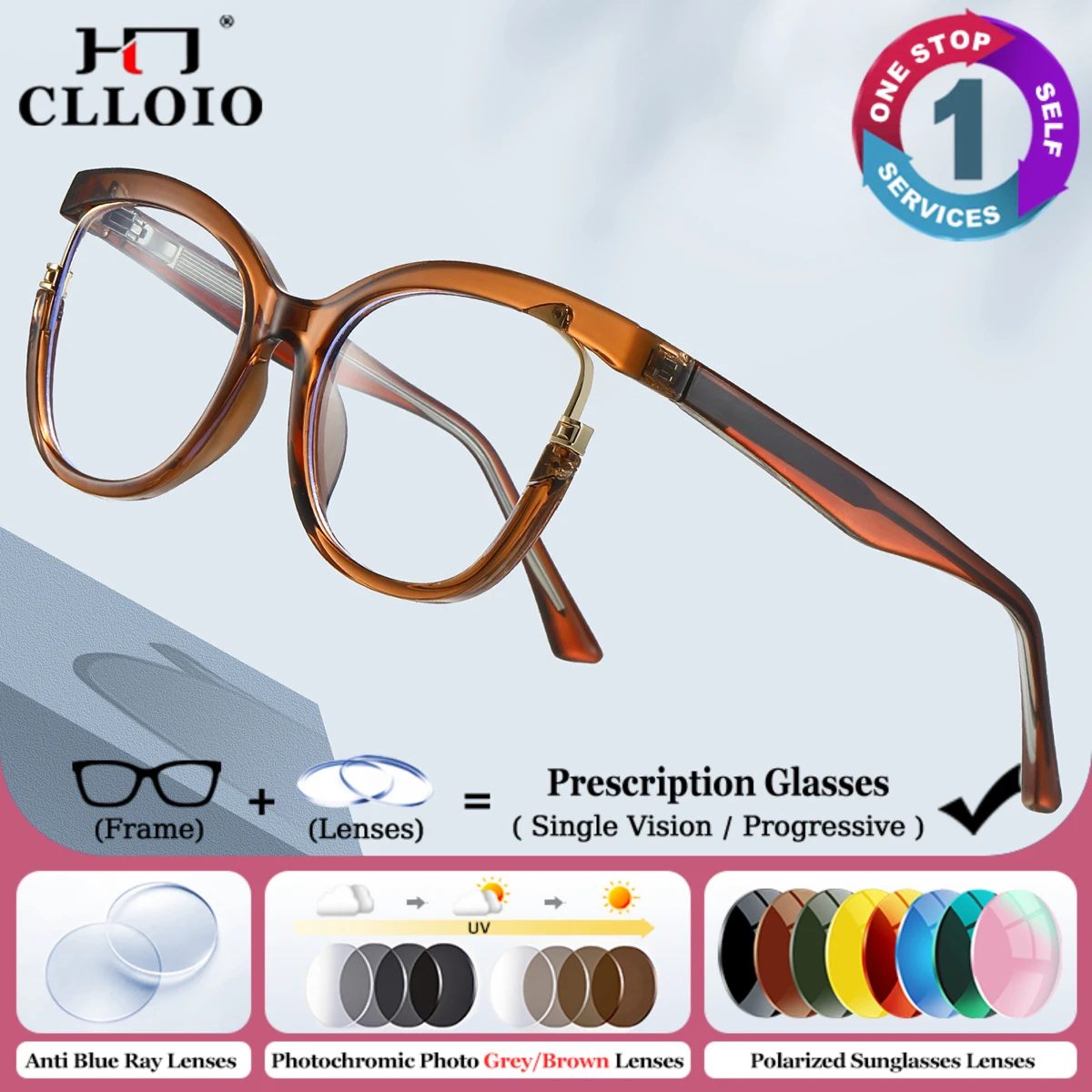 

CLLOIO Trendy Butterfly Optical Myopia Prescription Glasses Women Anti Blue Light Progressive Photochromic Protection Eyeglasses