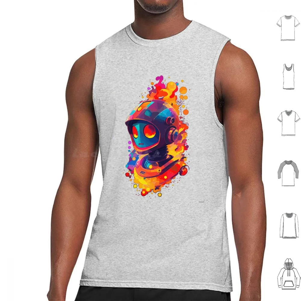 Cb-F16 Tank Tops Print Cotton Robot Courier Fast Primary Colors Red Yellow Blue Orange Colorful Fun Sci Fi