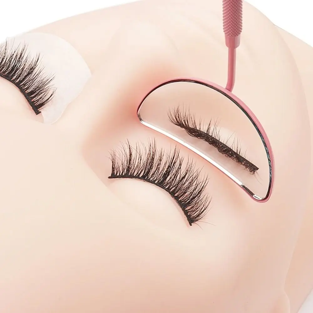 Überprüfung falscher Wimpern Wimpernverlängerungsspiegel Halbkreis Edelstahl langer Handspiegel abnehmbares Beauty-Tool-Zubehör