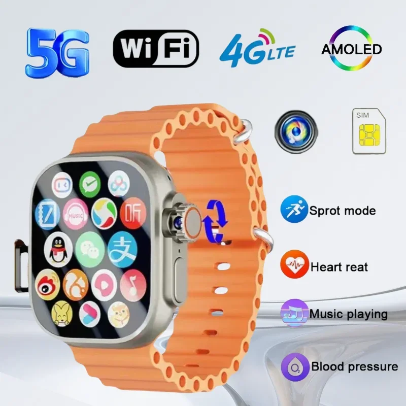 DW100 Pro Smartwatch 2.29inch Amoled Smart Watch GPS WIFI With fingerprint unlock Touch Function 8MP Rotary Camera