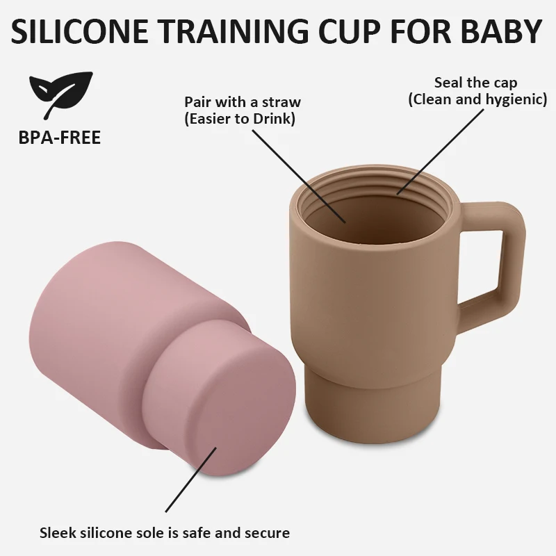 YLA Customized Baby Drinking Mug Outgoing Silicone Coffee Mug Silicone Mug with Lid and Straw, Unisex, For 6 Months and Older