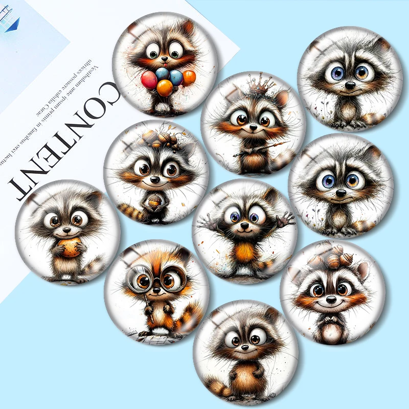 Funny Raccoon12/18/20/25mm glass cabochon  bracelet pendant rings for jewelry demo earrings back Making findings