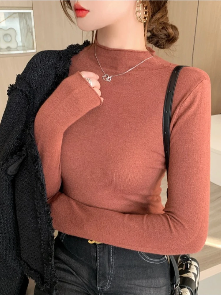 2026 женские футболки больших размеров, однотонная водолазка, универсальный простой базовый слой, весенняя новая модная повседневная футболка с длинным рукавом