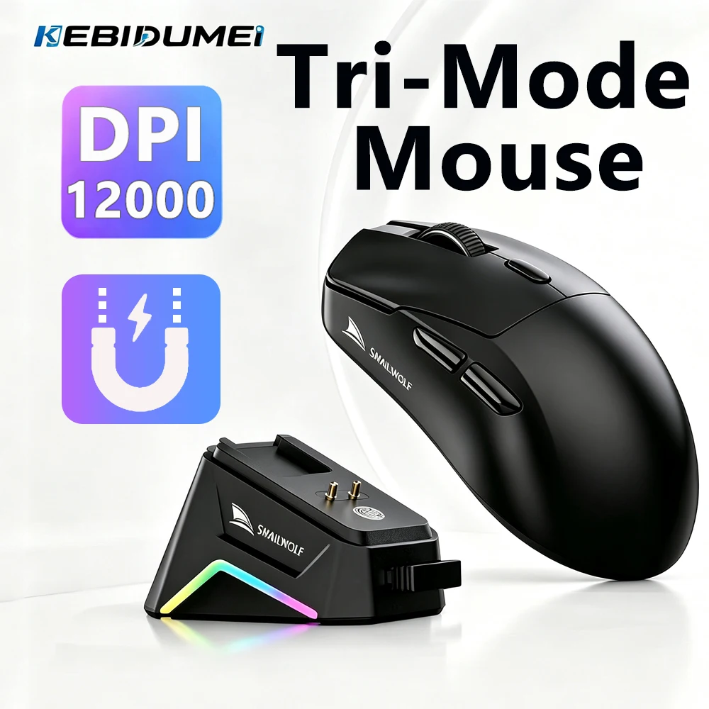KEBIDUMEI Bluetooth Wireless Gaming Mouse 12000DPI Tri-Mode Macro Driver Esports Mouse With Magnetic Charging Base for Lapop PC