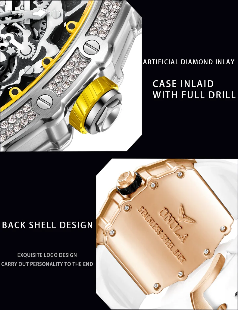 ONOLA นาฬิกาแฟชั่นสําหรับชายอัตโนมัติวันที่กีฬาซิลิโคน Tonneau นาฬิกาเย็นเพชรนาฬิกาข้อมือควอตซ์ Reloj Dropshipping