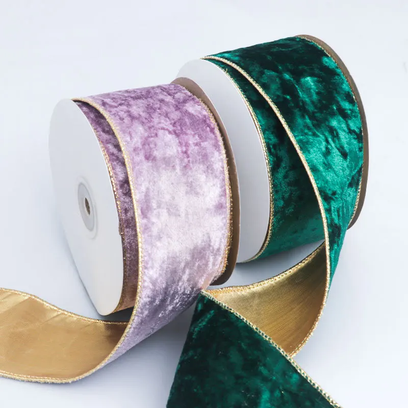 10yard/roll Velvet Christmas Gold Red Ribbon with Wire Gold Edge DIY Xmas Tree Wreath Handmade Craft Bow Material Gift Webbing