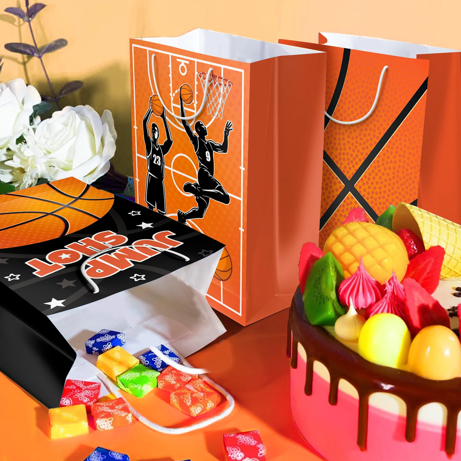 24 Pcs Basketball Gift Bags Basketball Gifts Paper Bag Basketball Treat Bags, Basketball Party Bags & Basketball Goody Bags for Basketball Party Decorations & Basketball Birthday Decorations