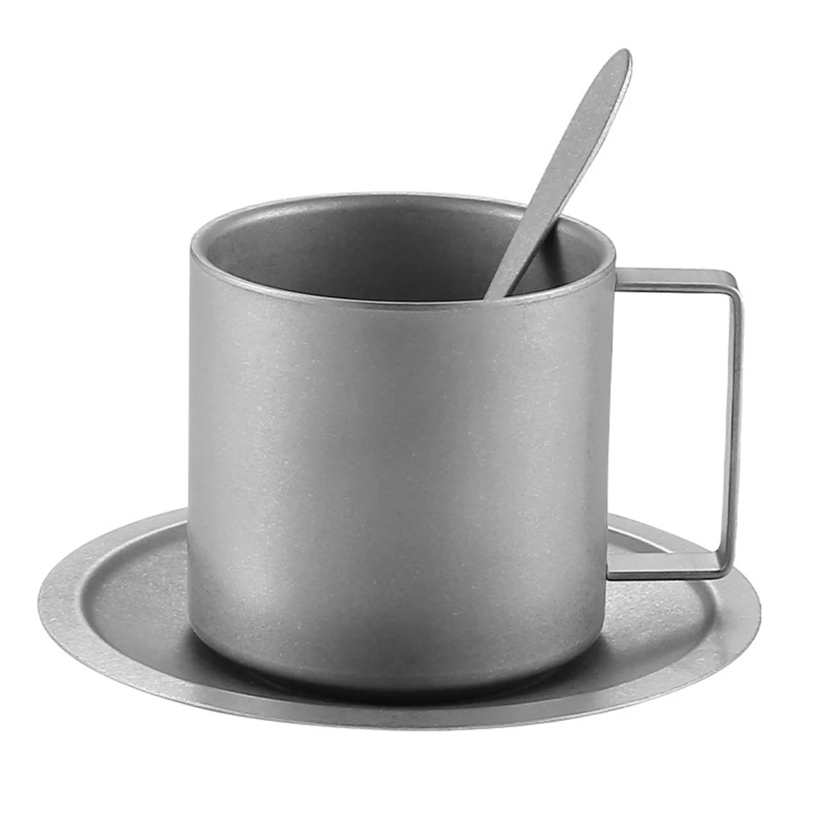 Tazze da caffè in acciaio inossidabile 304, grandi tazze da cappuccino con cucchiaio e piattino, adatte per gli amanti del caffè e del tè, idee regalo