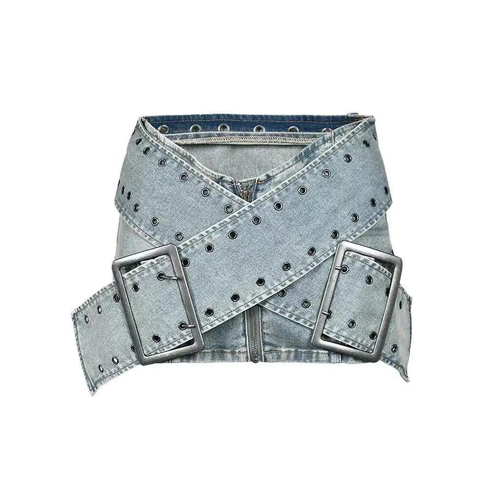 

Female Vintage Y2K Slim Retro Hotsweet Zipper Jeans Skirts 2025 Summer Women Casual Punk Belted Design Mini Denim Short Skirt