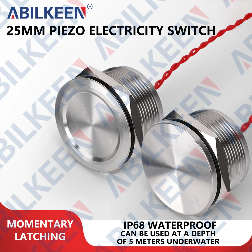

ABILKEEN 25MM Stainless Steel Piezo Electric Switch 1NO Momentary/Latching Touch Pressure-Sensitive Switch IP68 Waterproof