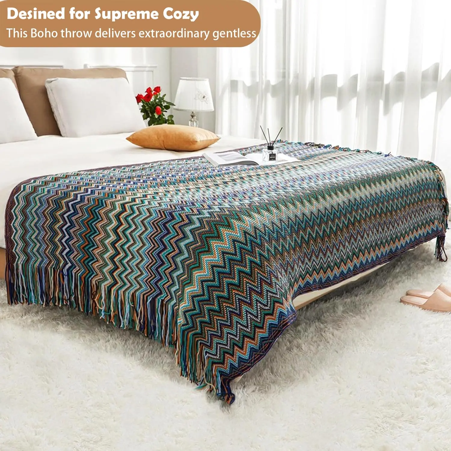 Casaagusto Boho Throw Blanket Colorful Blanket Elegant Cozy Home Throw Daily Comfort GIFT Featuring