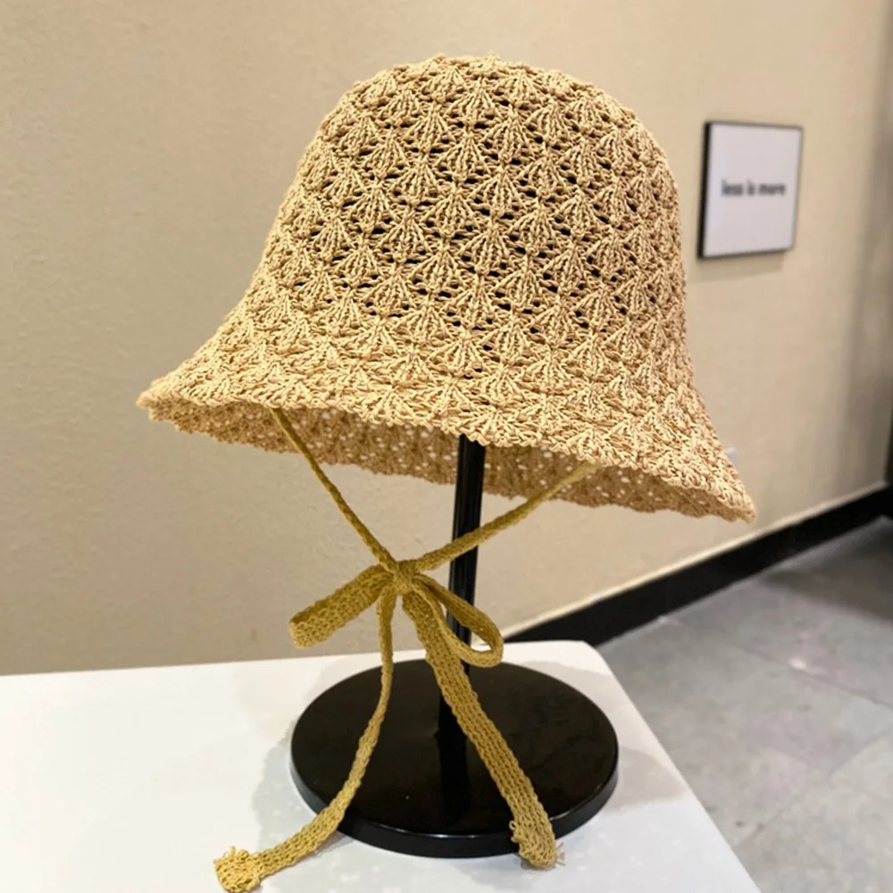 

Ins Summer Weaving Cap Hollow New Bucket Hat Visor Knit Fisherman Cap Travel