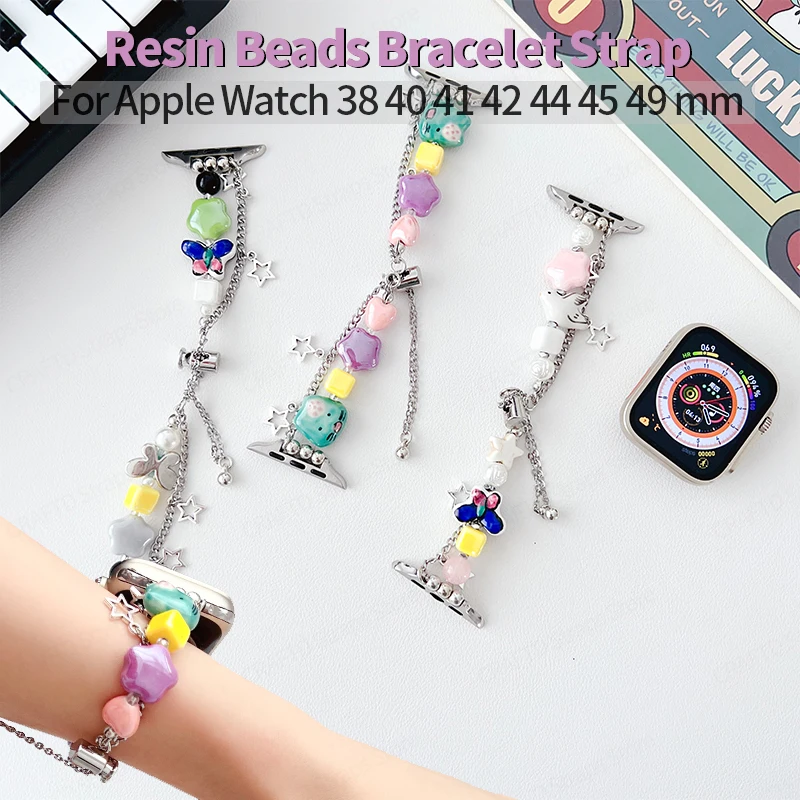 

Lucky Star Beading Strap for Apple Watch Band Correa 44mm 41mm 40 49 42 38 Girl Jewelry Bracelet for Iwatch 8 7 6 5 4 Se 3 45mm