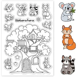 Animal and Tree House Silicone Clear Stamp Forest and Fox Transparent Silicone Stamp Rabbit and Flower Rubber Stamp