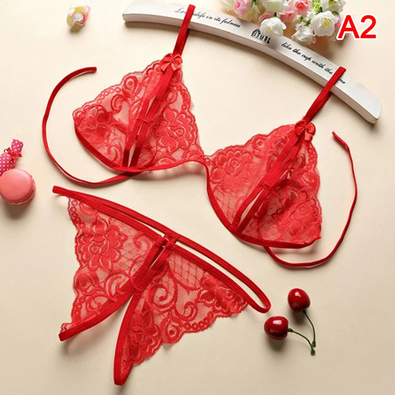 Transparante lingerieset Open kruis Kant Push-up holle beha Crotchless sexy ondergoed voor dames