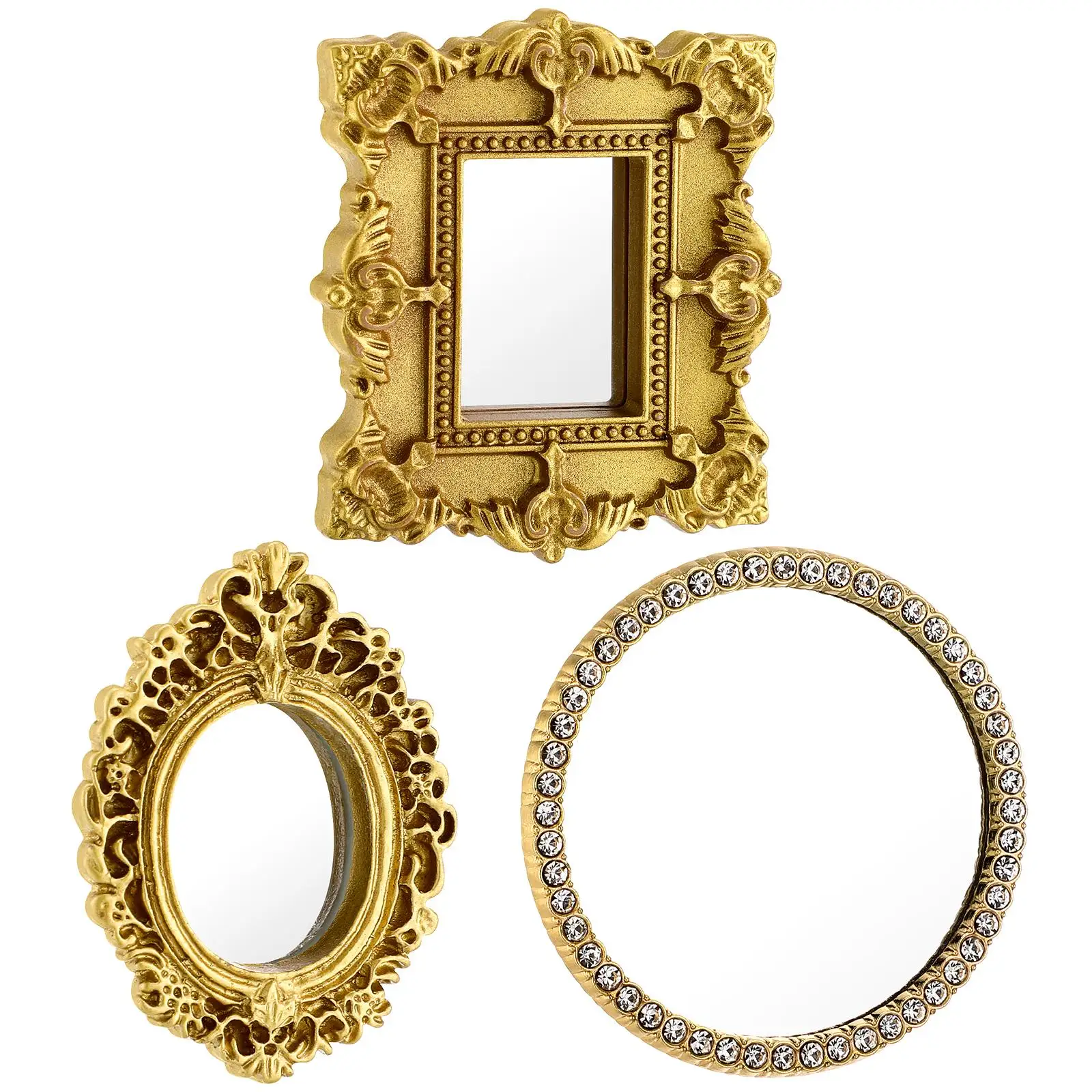 

3 Pcs Mini Classical Mirror Carving Accessories Retro Decorative Resin Mirrors for Mini House DIY Home Micro Scene Model
