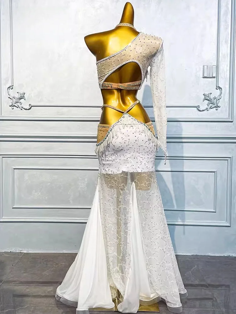 Traje de práctica de danza oriental para mujer, conjunto de traje de danza del vientre blanco para entrenamiento deportivo orm