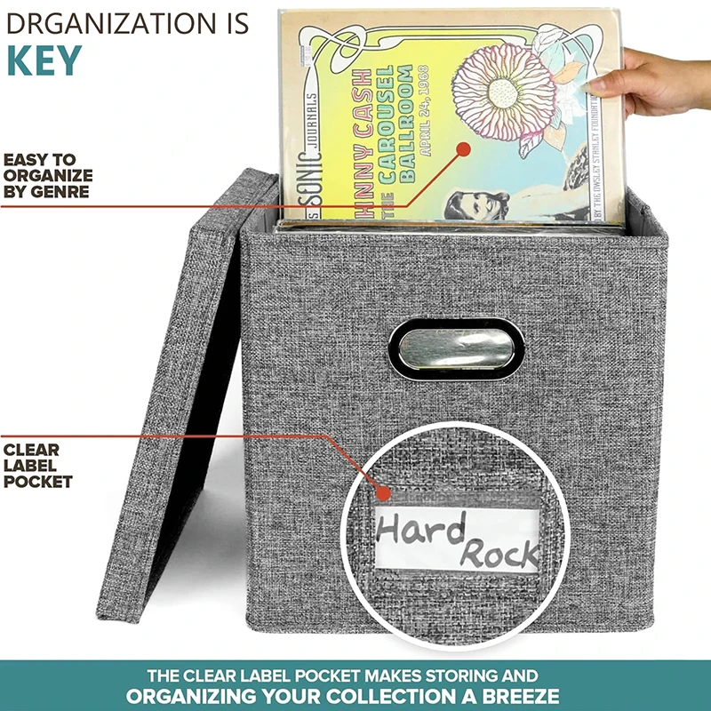 12-Inch Vinyl Record Storage Boxes With Lids And Handles Dustproof Stylish And Practical LP Record Organizer For Records