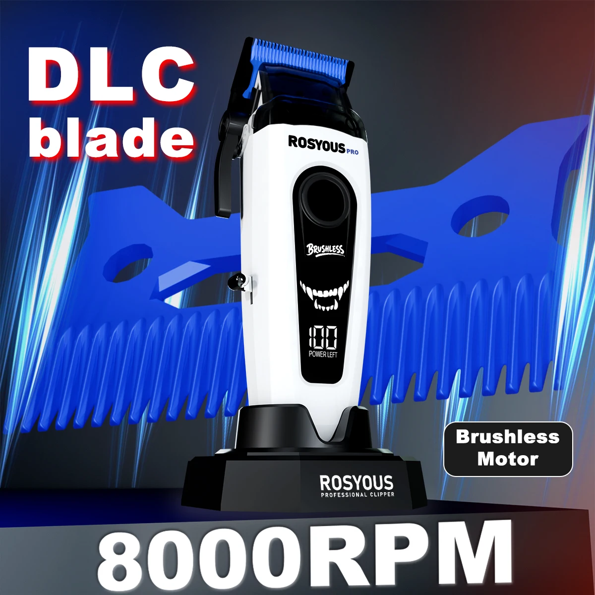 Professional Hair Clipper Brushless Motor with DLC Blade LED Display With Base Charger Precision Hair Trimmer for Men