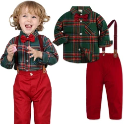 Baby Christmas Outfit Boy Kids Gentleman Formal Suit Toddler Suspenders Clothing Set Infant Party Dress Shirt