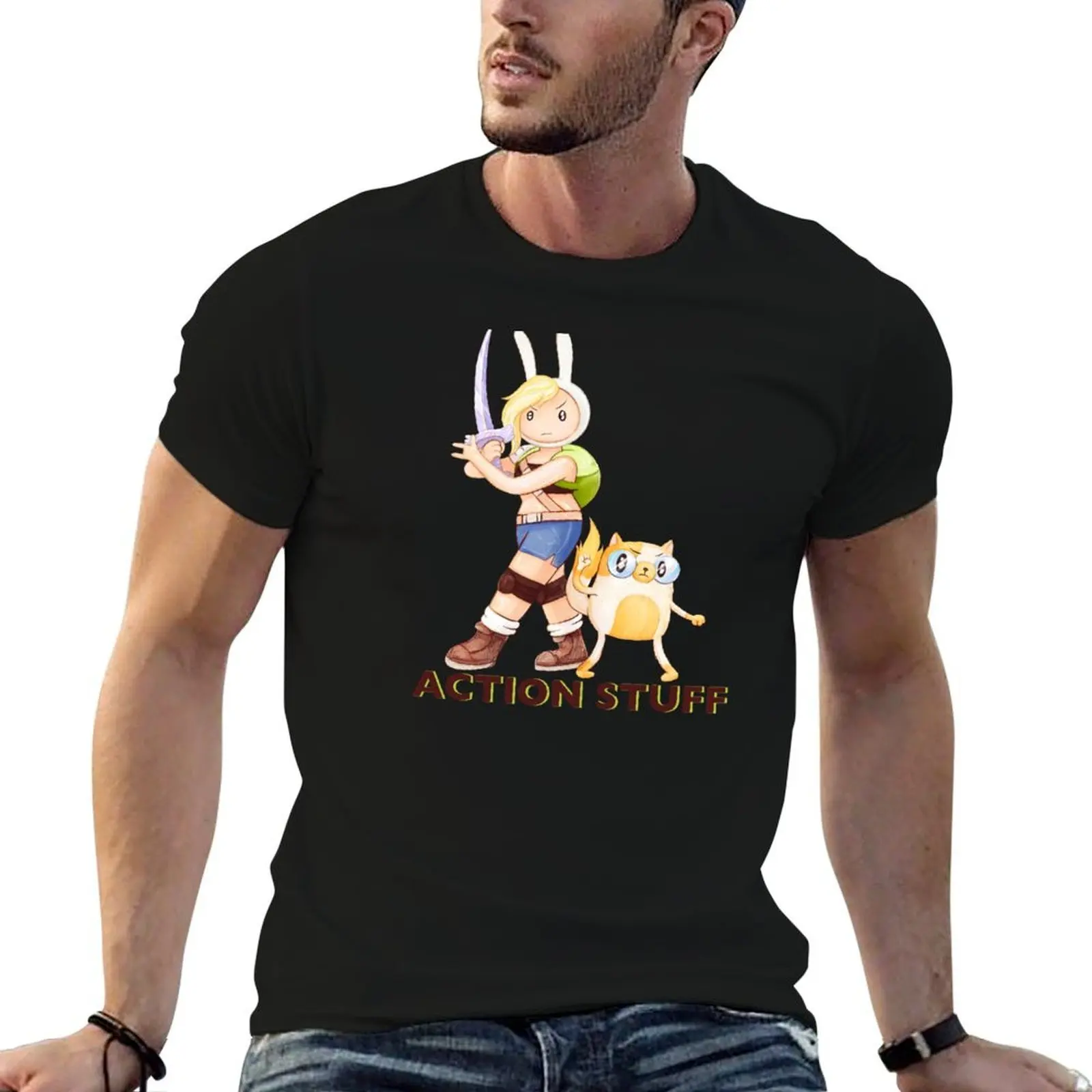 

Action Stuff! Fionna and Cake / Adventure Time fan art T-Shirt t shirt custom print cotton t shirt pack T-Shirt