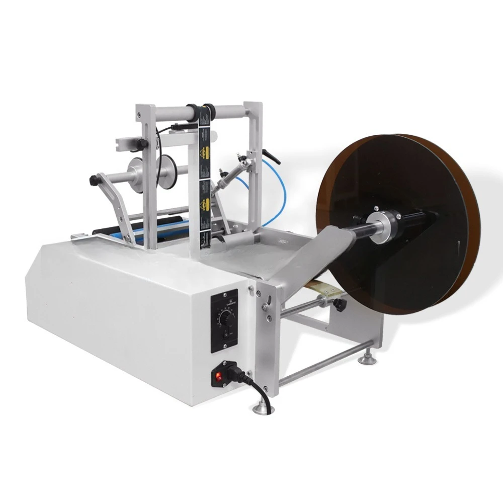 PLC intelligent desktop small semi-automatic round bottle labeling machine, self-adhesive label double-sided positioning