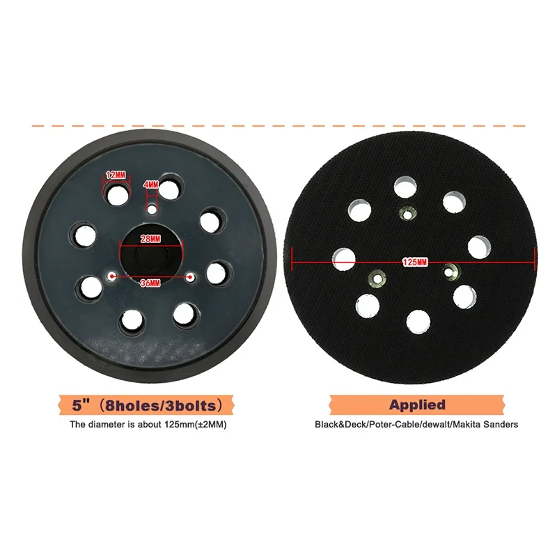5 Inch 125mm 8 Hole Hook and Loop Sanding Pad Superior Pads and Abrasives Backing Plate  Power Tools For Random Orbital Sander