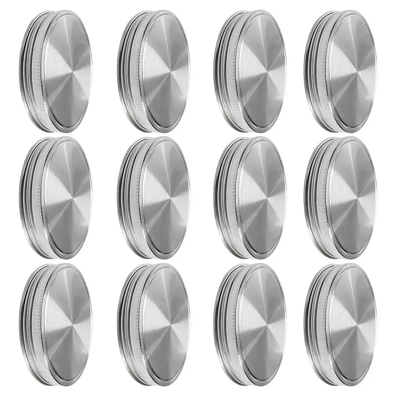 AT63-Stainless Steel Mason Jar Lids With Silicone Seals Wide Mouth Leak Proof Storage Caps, Pack Of 12 86Mm