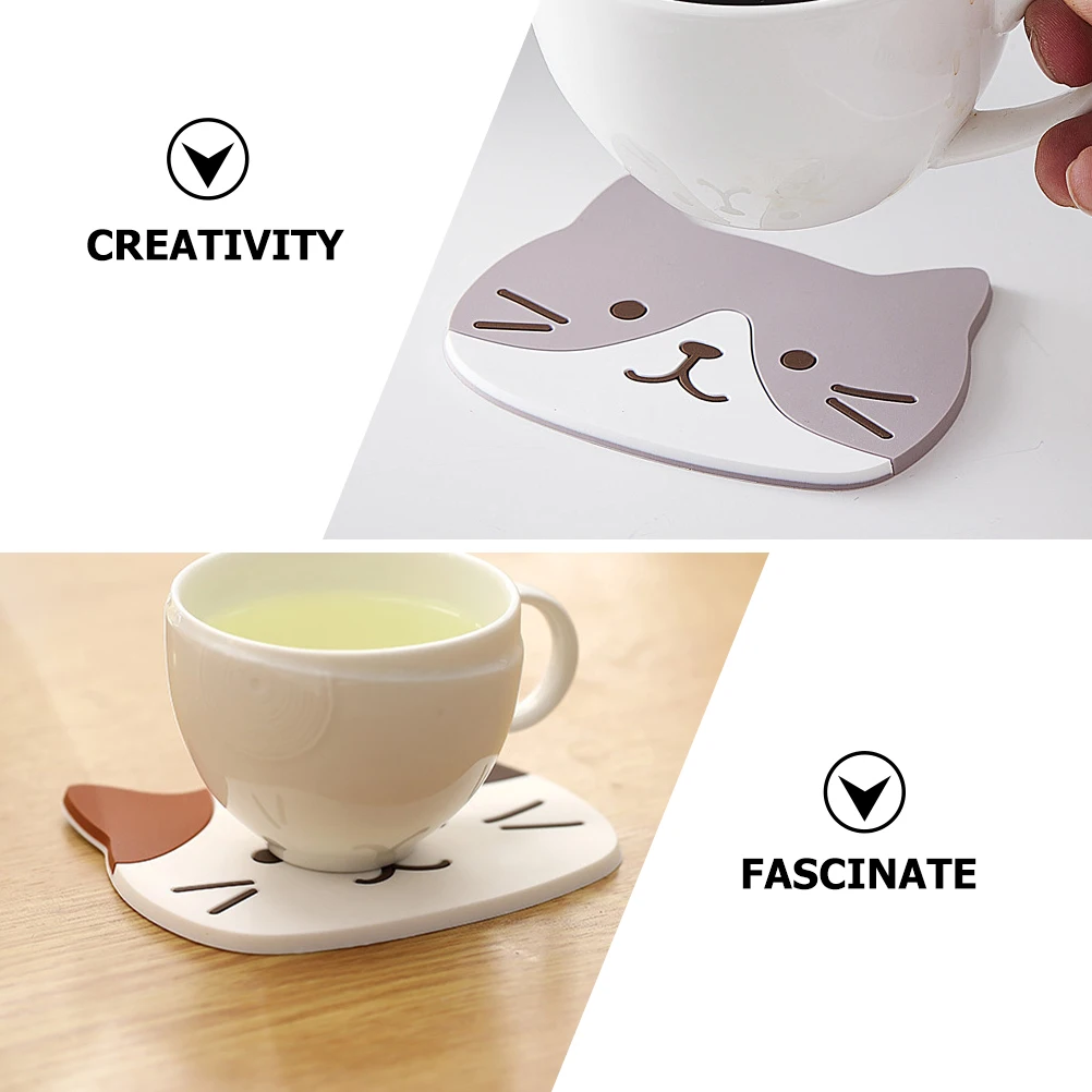 

10 Pcs along with Silicone Coaster Cup Pads for Kitchen Cat Pattern Drinks Insulation Mat