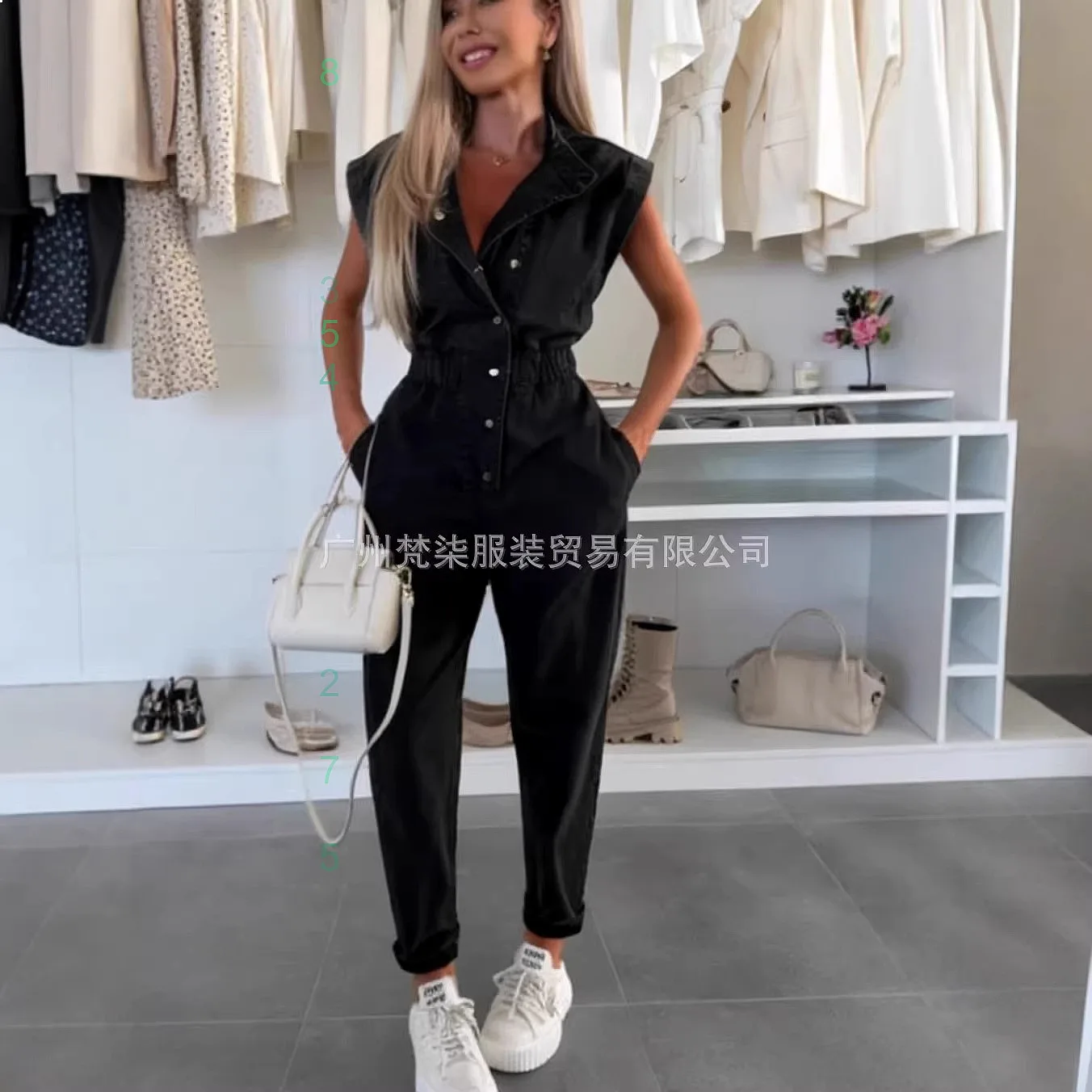 

Retro Denim Jumpsuit Overall for Women Sleeveless V-Neck Waist-Cinching Spring Summer Jumpsuits Playsuits