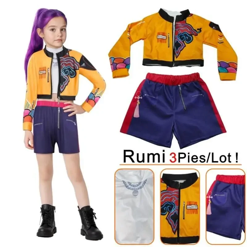 Film Rumi Cosplay Costume pour fille Halloween carnaval noël Rumi Orange veste gilet et short trois pièces ensemble habiller