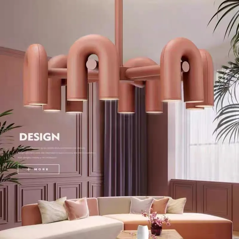 Living room pendant lamp Nordic modern minimalist children's room theme bedroom lamp ins designer sample room U-shaped tube lamp