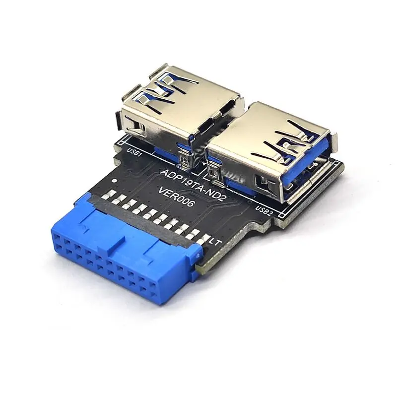 19Pin To Type C Dual USB A Female Front Connector Converter USB3.2Gen1 Motherboard Plug Converter