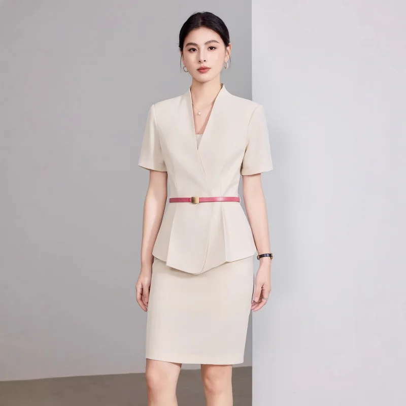 High-end fashionable goddess-style beauty salon beautician workwear, summer hotel front desk formal attire, jewelry store workwe