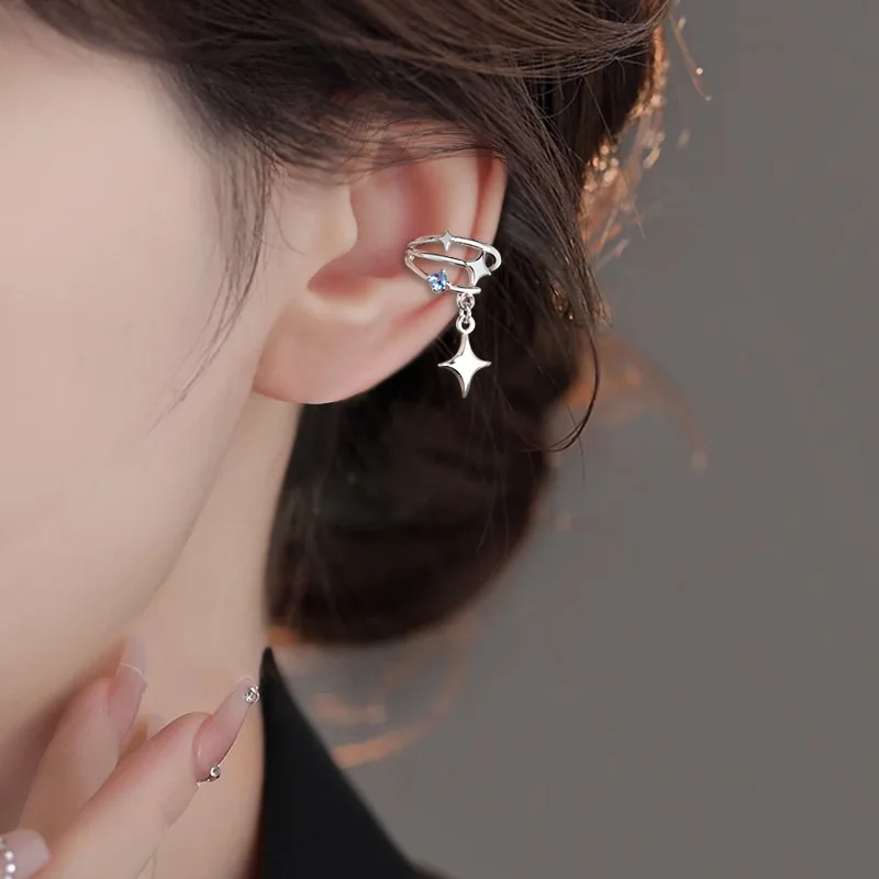 Women Star CZ Ear Cuff No Piercing Plated Multi Layer Blue Zircon Dangle Star Cartilage Ear Clip Fashion Jewelry Gift